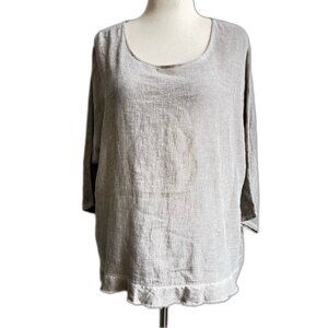 MARISIMA Made in Italy One Size Linen Blend Lagenlook Top Washed Oversized